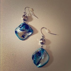 Blue & silver bling stone earrings